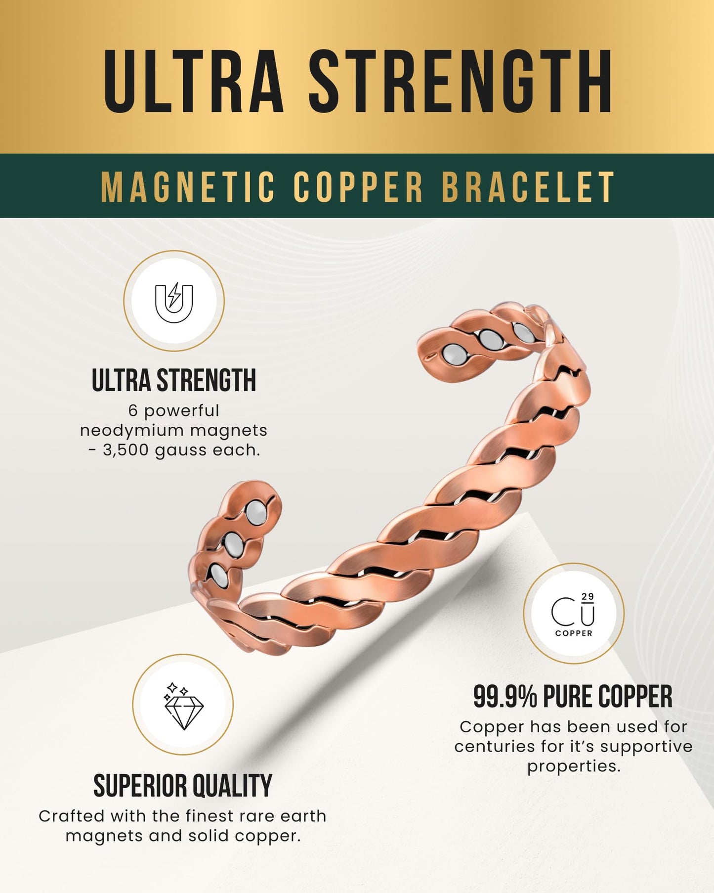 MagnetRX Copper Magnetic Bracelets – Effective Pure Copper Bracelet for Men and Women – Adjustable Cuff Bangles (Twisted Copper)