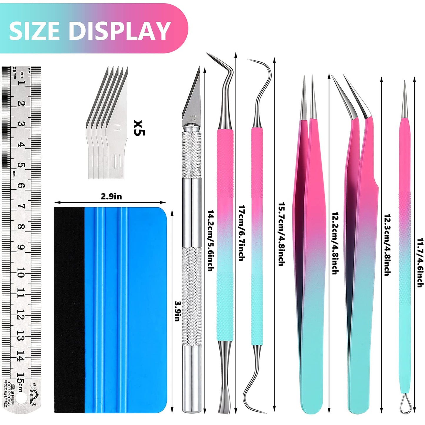 13 Pieces Weeding Silhouette Tools Kit, Craft Vinyl Weeding Tools Lettering Vinyl Tool Kit Stainless Steel Silhouette Accessories Craft Knife Ruler Scraper for Crafts DIY Paper Cameo