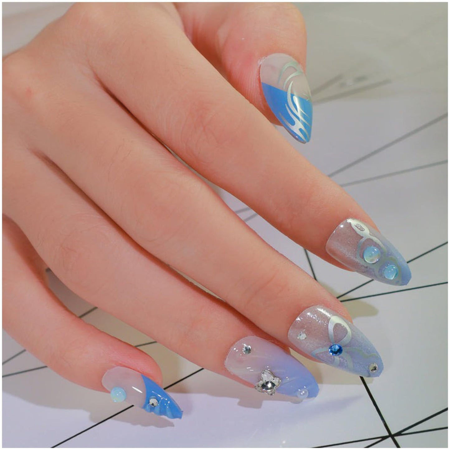 GALSPRO Medium Press on Nails - Set of 24 Fake Nails with Designs in 12 Different Sizes for Perfect Fit, Cute False Nails Kit for Women with 0.07oz Nail Glue, A Double Sided Nail File & Cuticle Stick