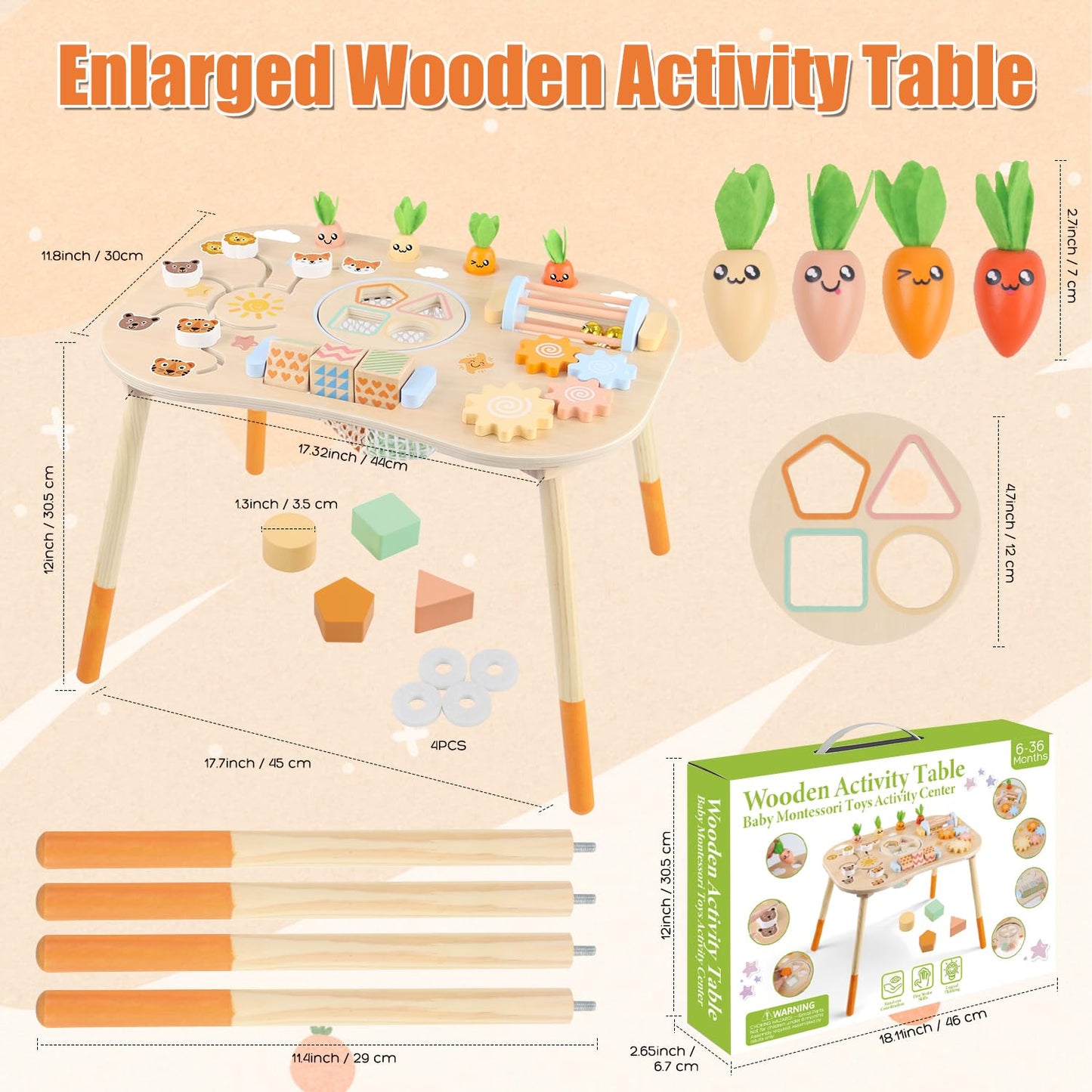 Wooden Activity Table for 1 Year Old Toddlers Sensory Table Activity Center 1-3 2 Baby Activity Table Kids Gift Game Wooden Montessori Table Shape Sorter Sensory Toys (Length*Height: 17"*11.8")