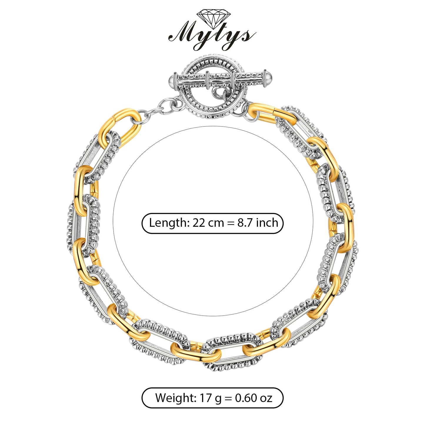 Mytys Link Bracelet for Women Gold and Silver 2 tone Circles Chain Wire Bangle Designer Inspired Bracelets (Gold & Silver 4)