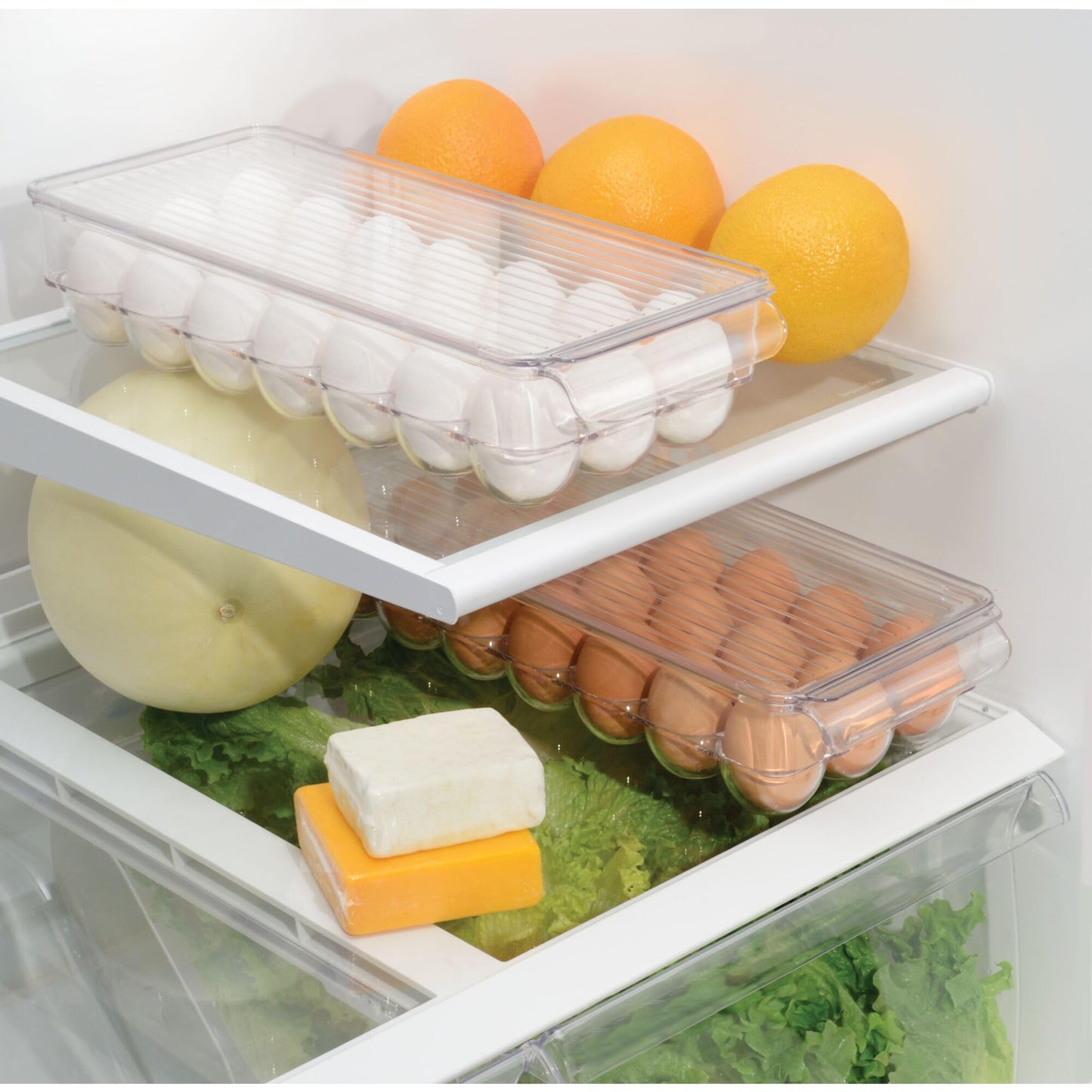 iDesign Clear Plastic Egg Holder for Fridge with Lid - 21 Egg Storage Container Organizer Bin