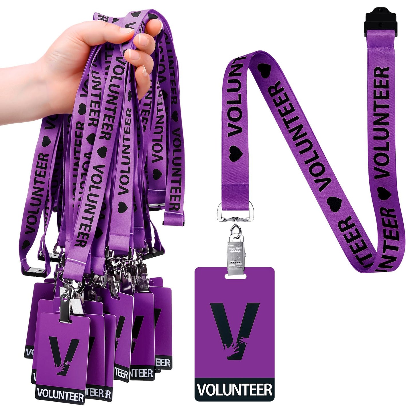 Colarr 25 Pack Volunteer Lanyard with PVC Plastic Card Pass Volunteer Identification ID Badges Bulk Breakaway Lanyard for Activity, Fundraising, Church, School, Events(Purple)