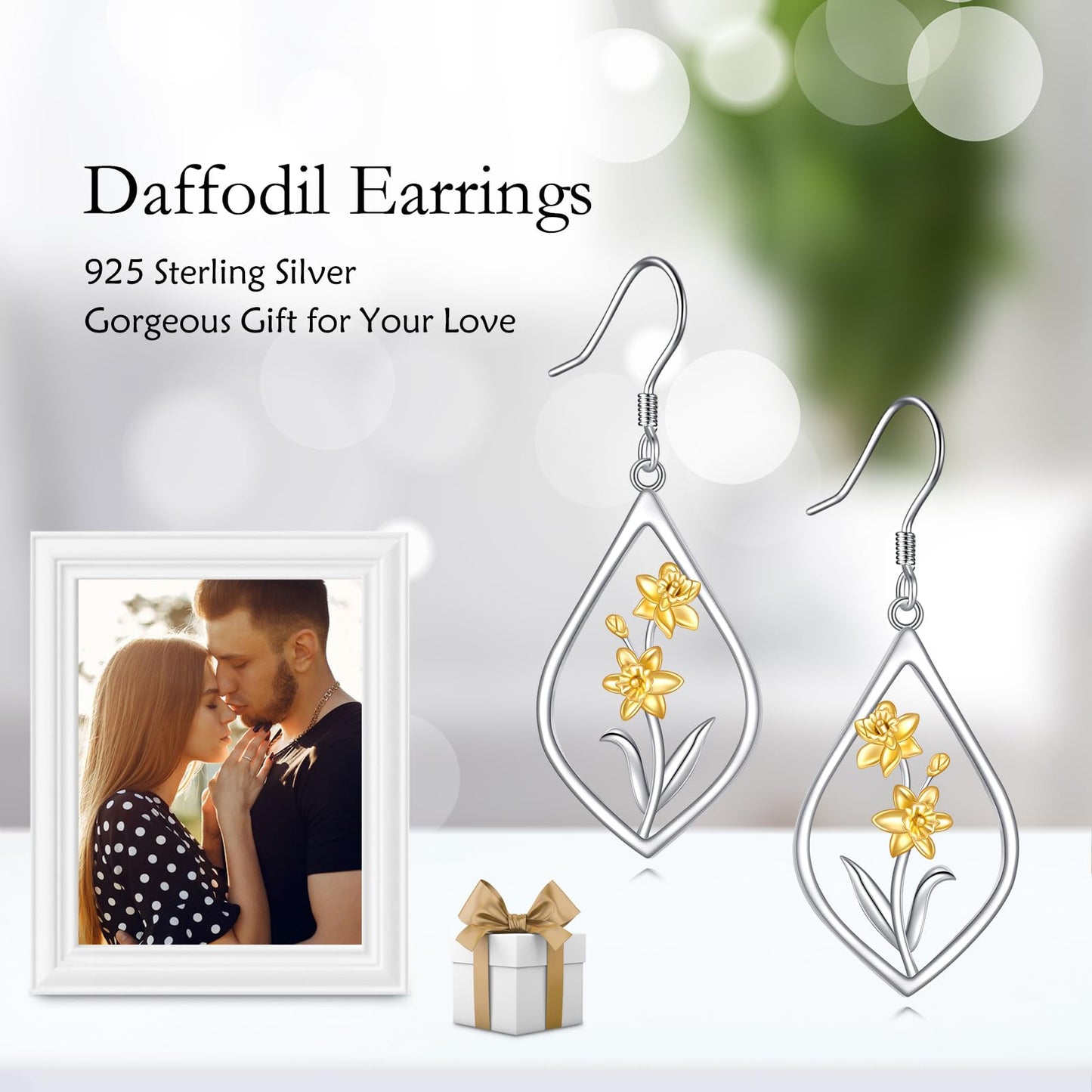 Daffodil Earrings 925 Sterling Silver March Birth Flower Dangle Earrings Teardrop Jewelry Gifts For Women