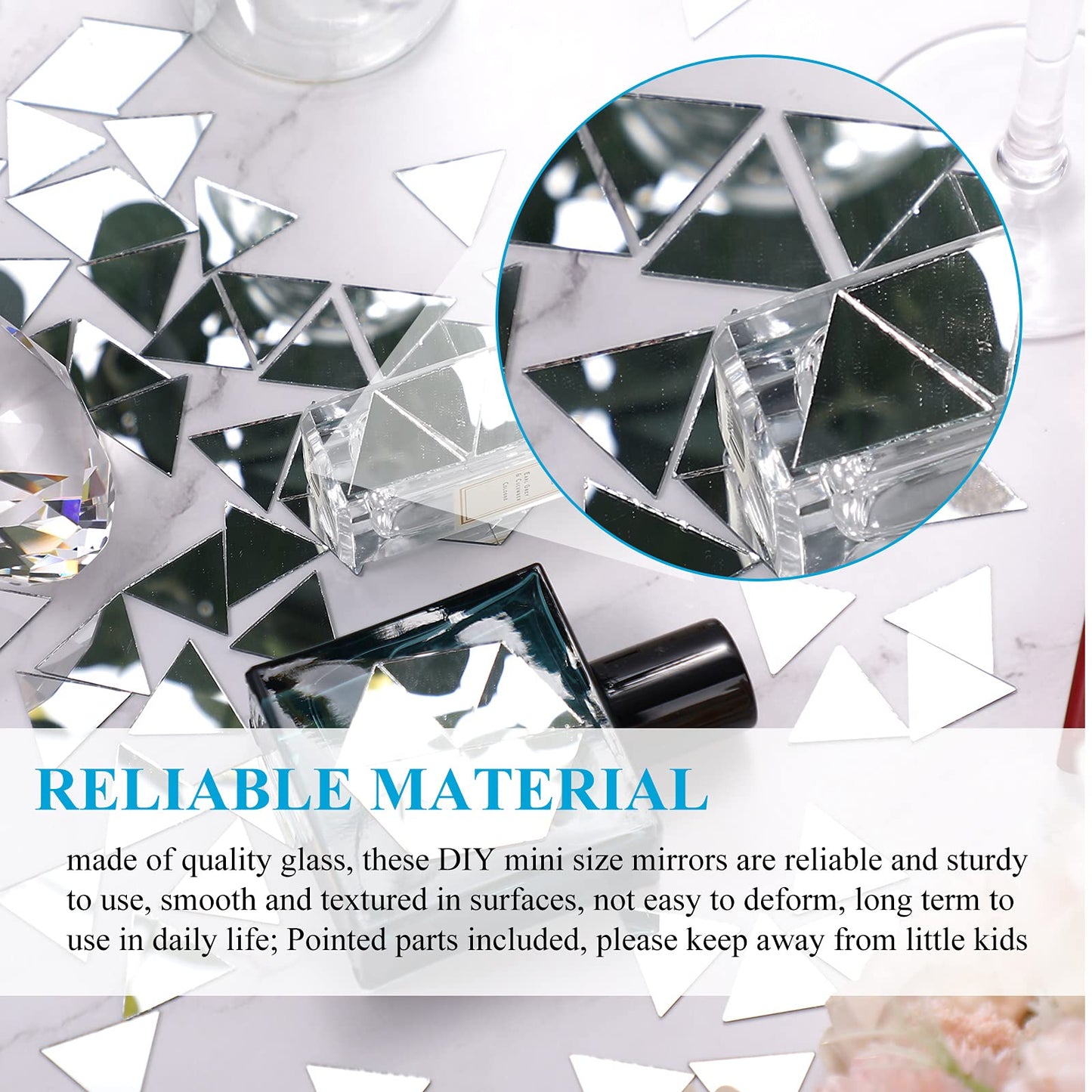 Jetec 300 Pieces Mirrors Tiles Triangular Small Mirrors Mosaic Tile DIY Glass for Art Wall Door Home Decorations