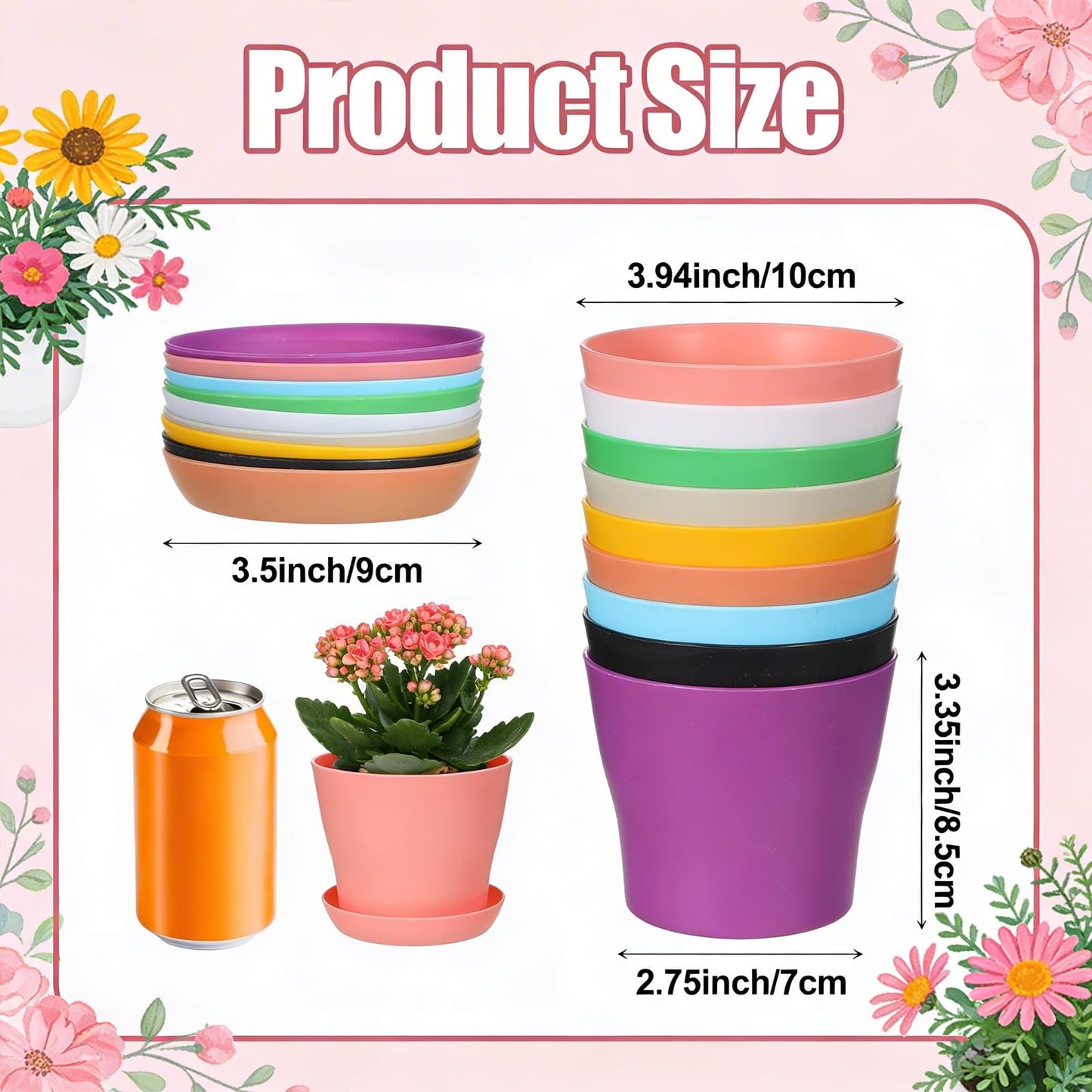 PercyEffie 50 Pack 4 Inch Plant Pots, Bulk Small Plastic Planters with Drainage Holes and Saucers Flower Pot for Flowers, Succulent, Cactus, Seed Starting Pots, Colorful