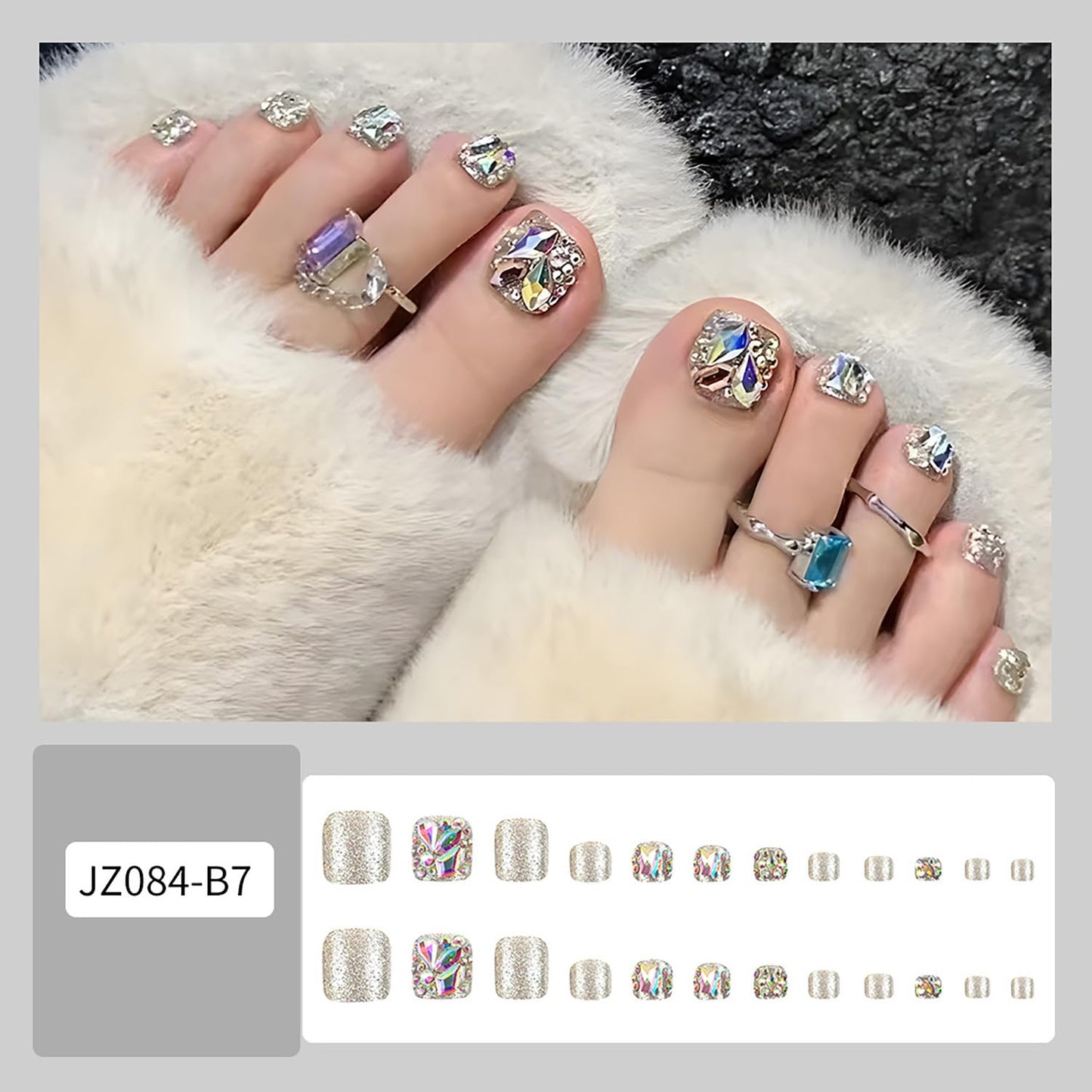 FIEONCIY 24pcs Press-on Square Acrylic False Nails Set with Glue, Charms & Designs for Women's Spring/Summer Toe Nails