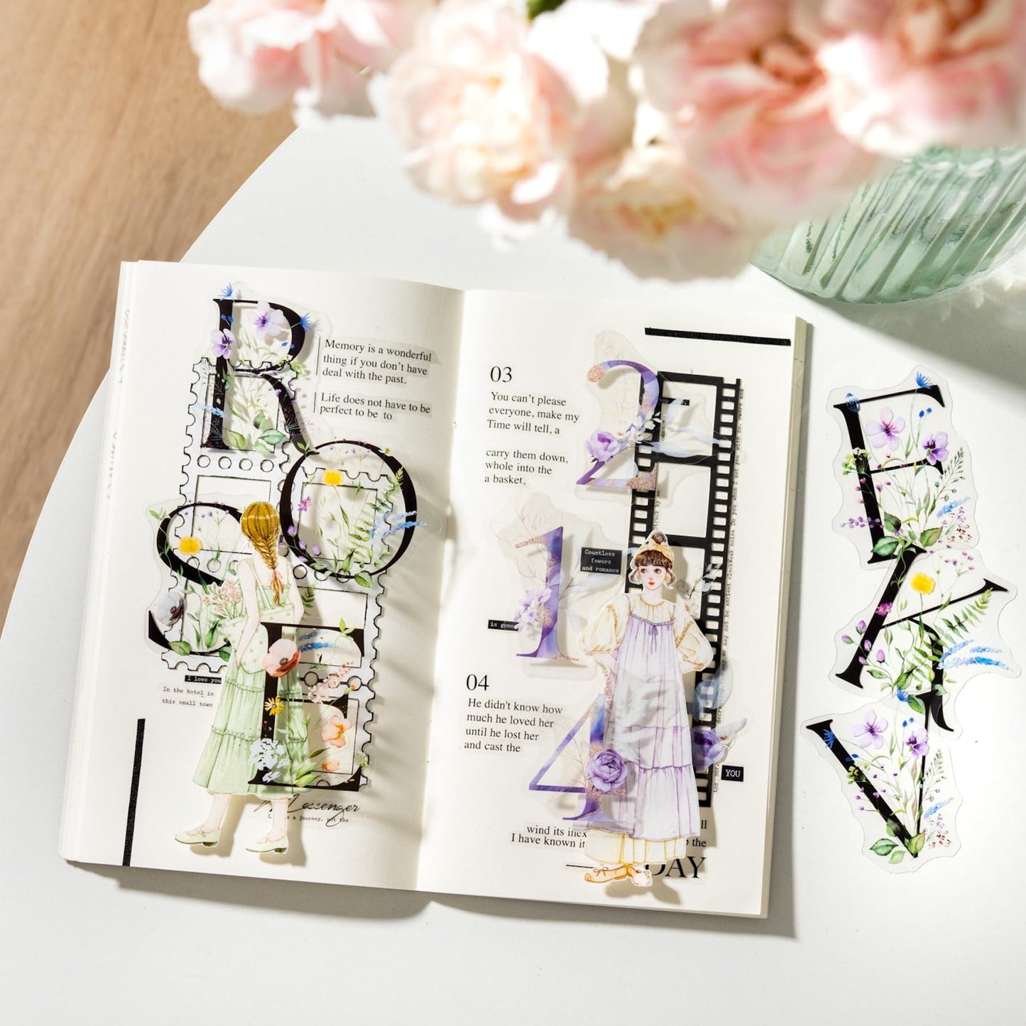 Miyouluna 216PCS Floral Alphabet & Number Stickers Set, Waterproof Letter PET Stickers for Scrapbooking, Journaling, DIY Crafts, Card Making