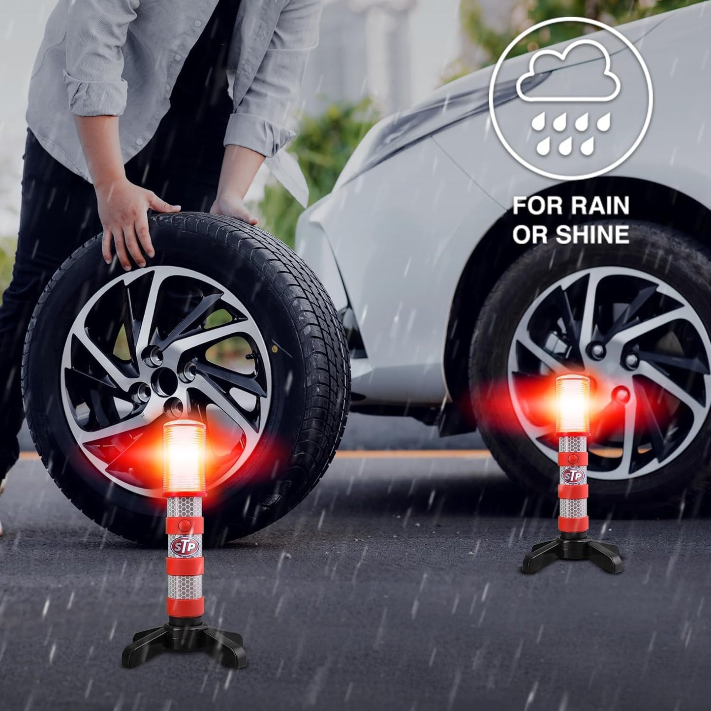 XTREME STP LED Road Flares, 3 Alert Lighting Modes: Flashing Red, Solid Red & White Flashlight, Emergency Flares for Vehicles, Visible From Up To A Mile, Foldable Stand/Built-In Magnet Sticks To Car