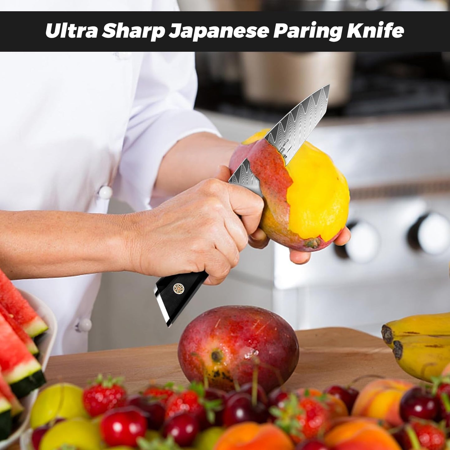 SHAN ZU Damascus Paring Knife Fruit Knife 4 Inch Professional Kitchen Knives, Japanese Damascus High Carbon Steel 67-Layer Fruit Carving Knives with G10 Handle/Gift Box