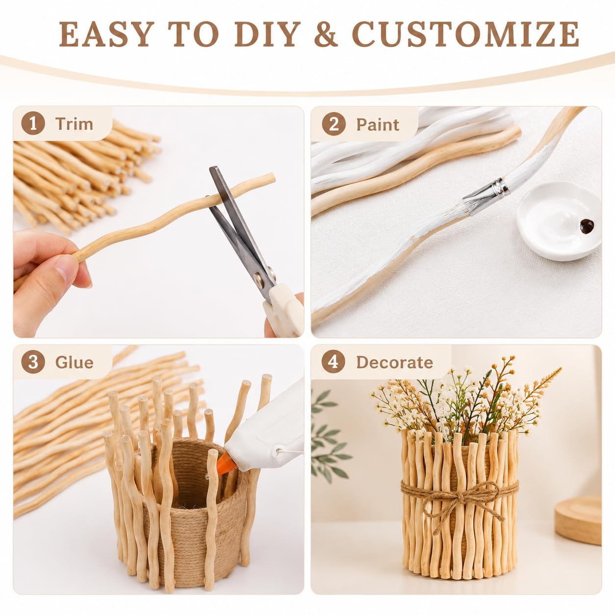 HOMSFOU 50Pcs Natural Wavy Wood Sticks - 11.8 Inches Curly Twigs for Crafts, Vase Filler, Bouquets, Photo Props & Wedding Props