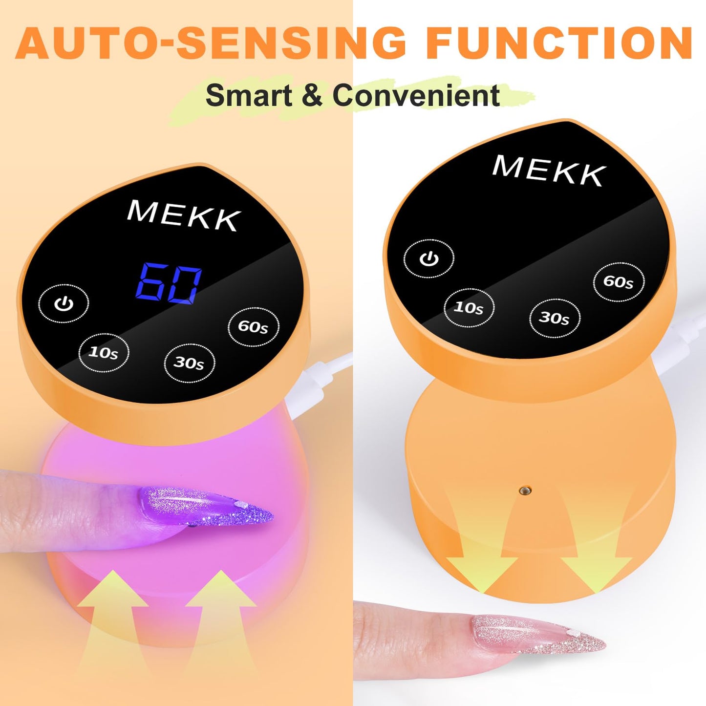 MEKK Mini UV Light for Nails,Peach-Shaped Mini LED Nail Lamp with Auto-Sensor,8 Beads,4 Timer,Professional Single Finger UV Light for Gel Nails Small Gel Nail Lights for Travel & Home Use-Orange