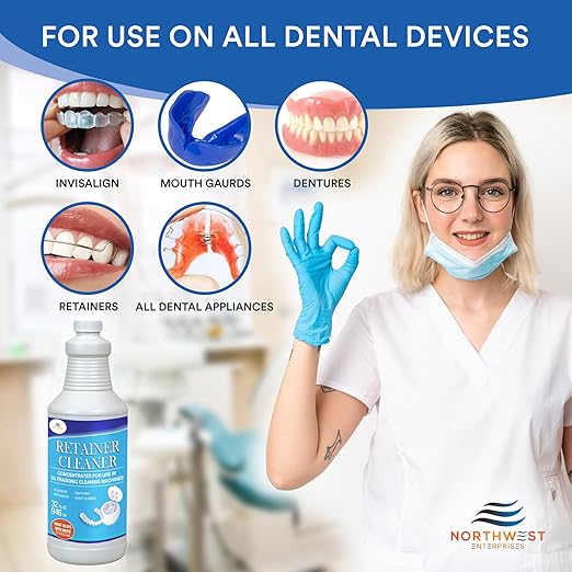 NORTHWEST ENTERPRISES Ultrasonic Retainer Cleaner Solution Concentrate - Denture Cleaner for Ultrasonic Machines - Cleans Mouthguards, Invisalign and Nightguards - Odor, Stain & Discoloration Remover
