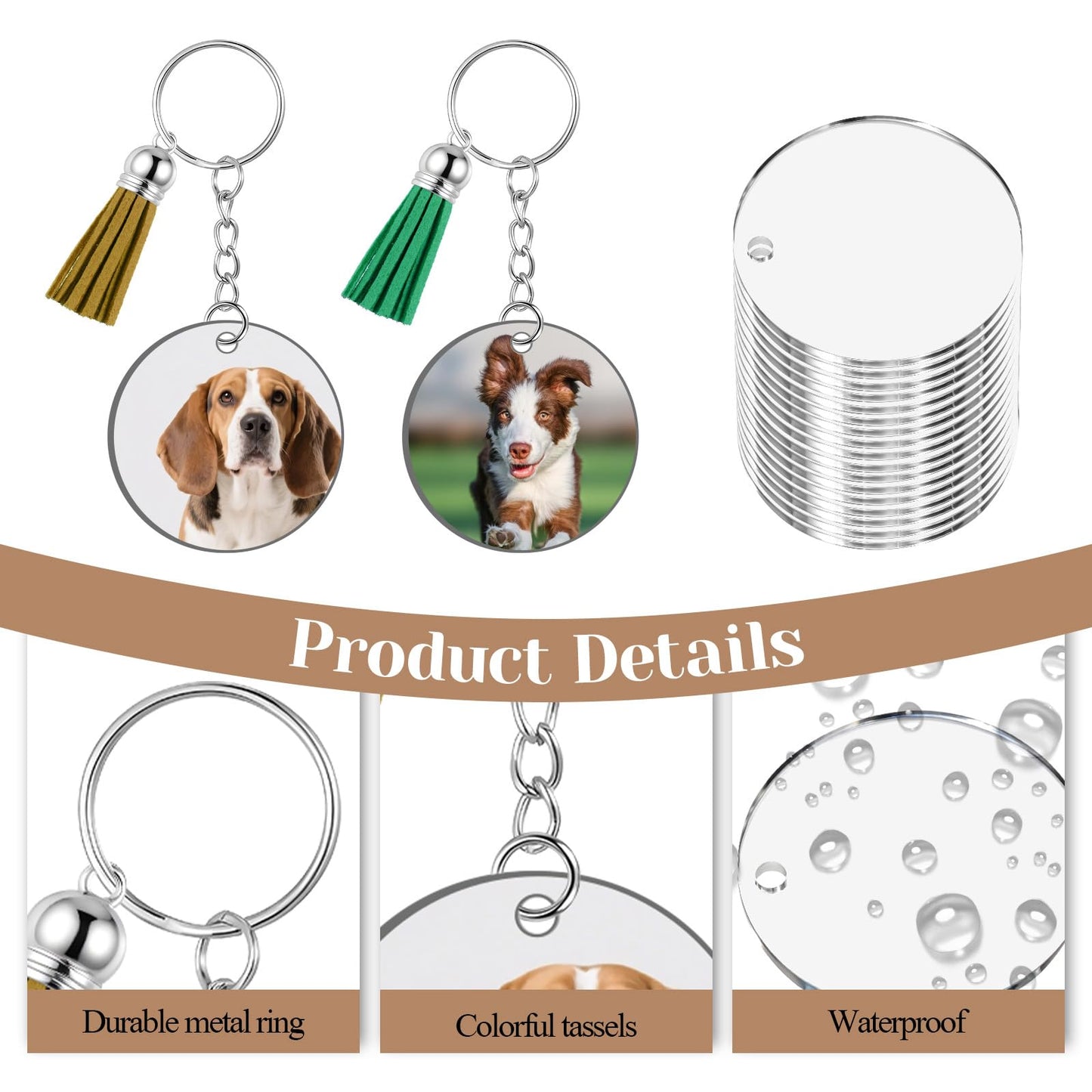 SHENLIU 320 Pcs Acrylic Keychain Blanks Kit, 2 Inch Round Double-Sided Clear Acrylic Blanks with Tassels Key Rings Jump Rings for DIY Keychain Making Sublimation Craft