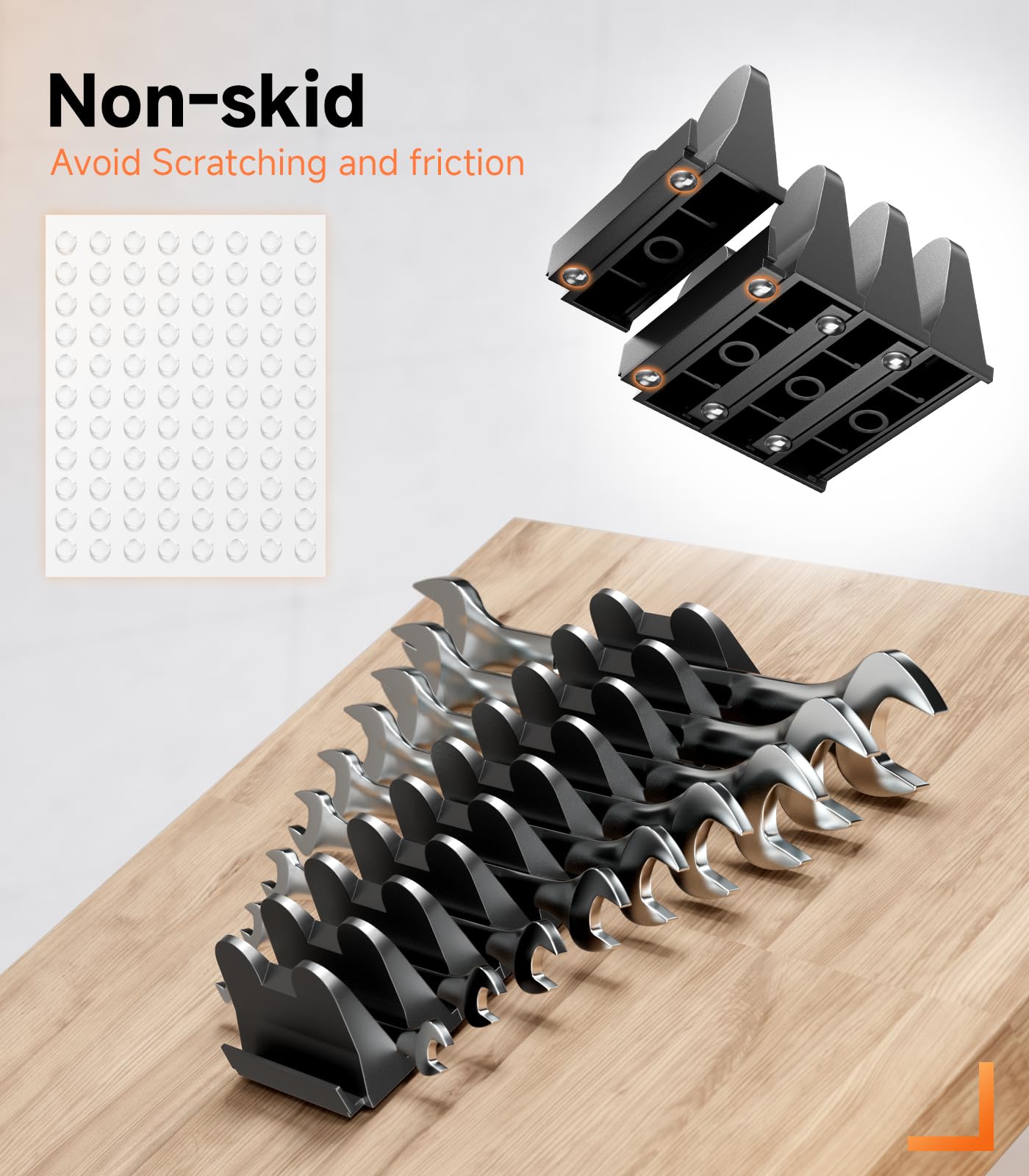 Luomeic 40PCS Modular Wrench Organizer Holder - Storage Set with Metric & SAE Florescent Label & Anti-Slip Mat, Wrench Rack for Tool Box Drawer, Tool Gift for Professional Mechanics Men