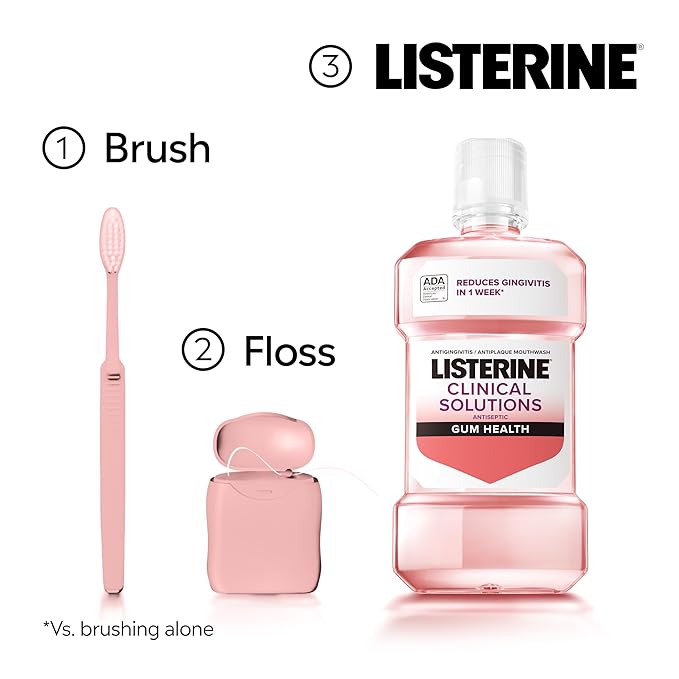 Listerine Clinical Solutions Gum Health Antiseptic Mouthwash, Antigingivitis & Antiplaque Oral Rinse Helps Prevent Buildup & Immediately Kills Germs for Healthier Gums, ICY Mint, 1 L