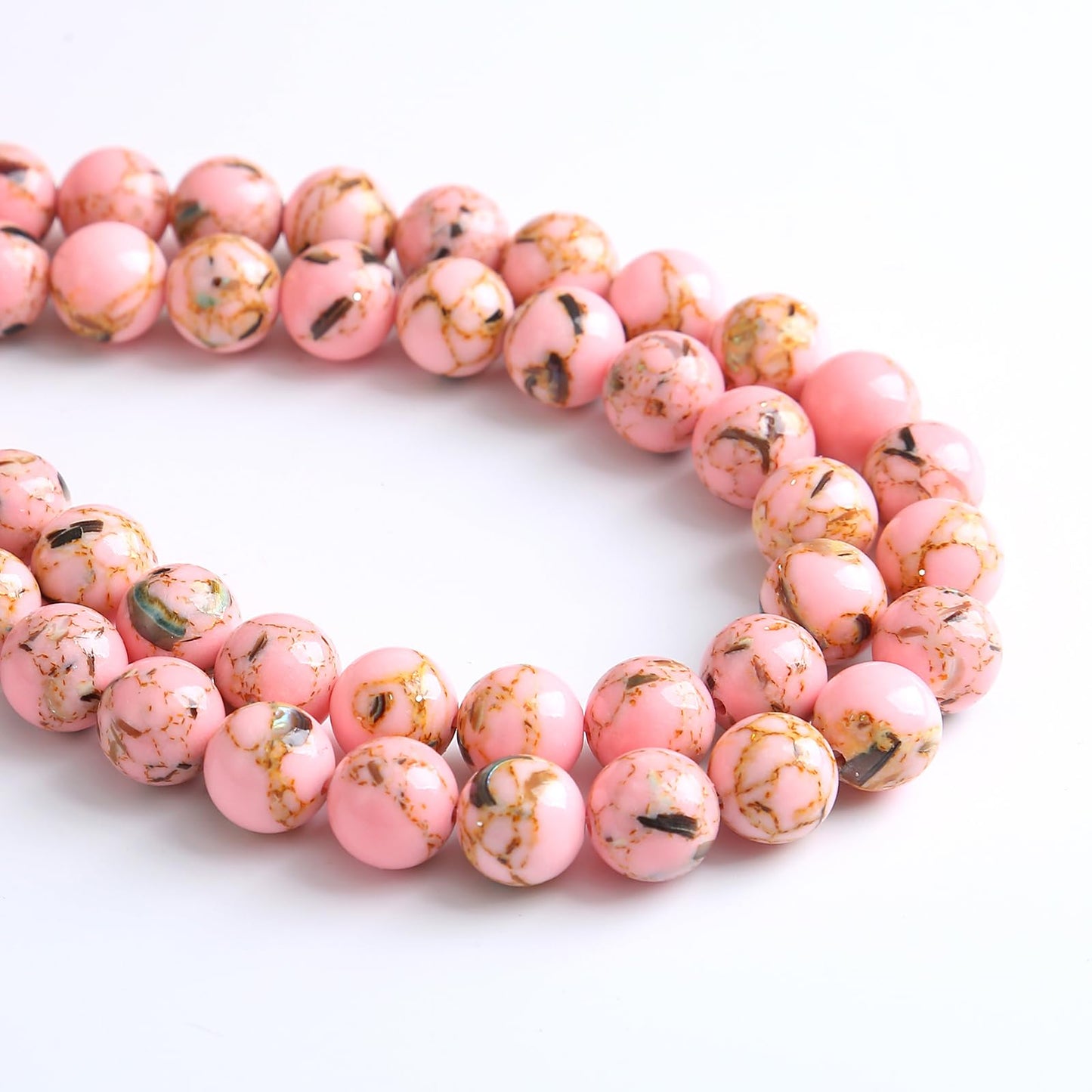 8MM 46PCS Pink Shell Turquoise Spacer Loose Beads for Jewelry Making DIY Bracelet Necklace
