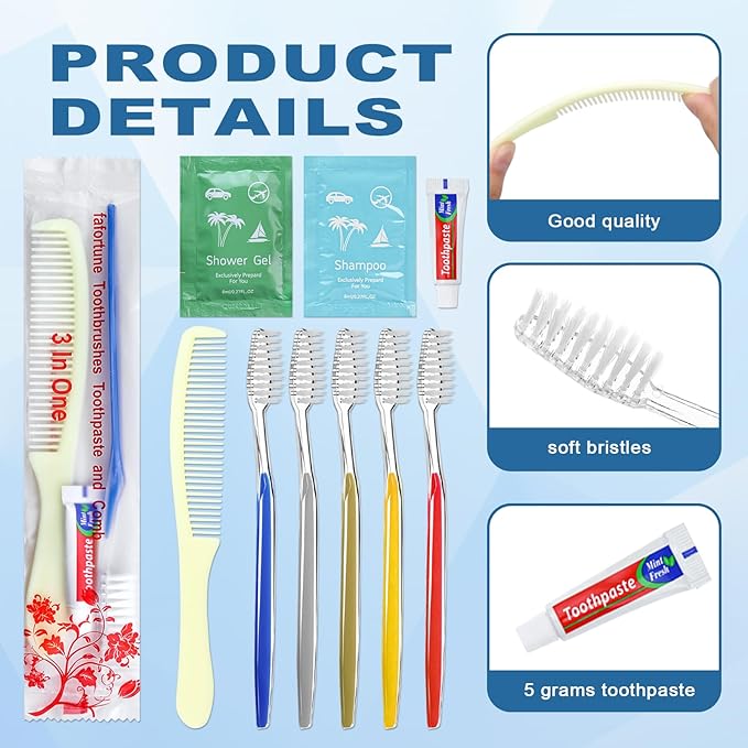 Bulk Hygiene Kits for Homeless,Disposable Toothbrushes with Toothpaste and Comb for Homeless Individually Wrapped，Basic Toiletry Kits Travel Size Shampoo And Body Wash For Hotel,Air Bnb Charity(40)