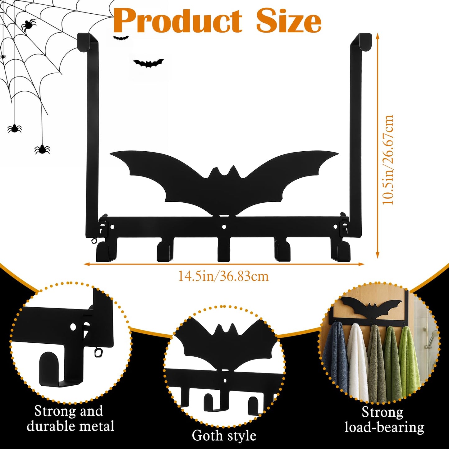 AojSup 1 Pc Bat Over The Door Hooks Halloween Gothic Bathroom Decor Hanger Wall Mount Rack Holder for Towel, Hat, Coat, Cloth, Keychain, Bag, Home Organizer