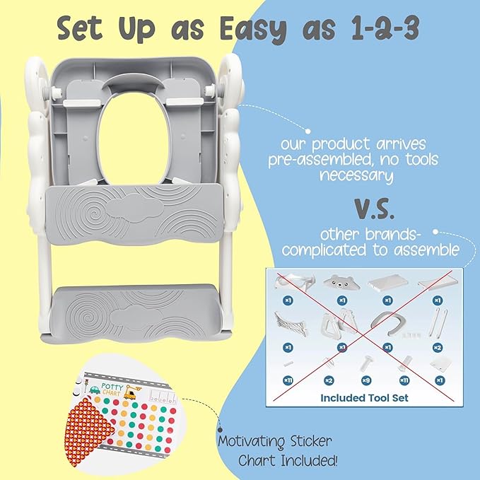 Musical & Sound Toddler Potty Training Seat w/Step Stool Ladder - Collapsible & Adjustable Toilet, Pre Assembled Toddler Toilet Seat w/Music & Sounds - Splash Guard & Anti-Slip Steps - Blue
