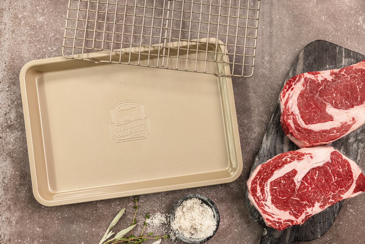 Certified Angus Beef Roasting Pan with Wire Rack – Heavy-Duty Non-Stick Perfect for Reverse Searing