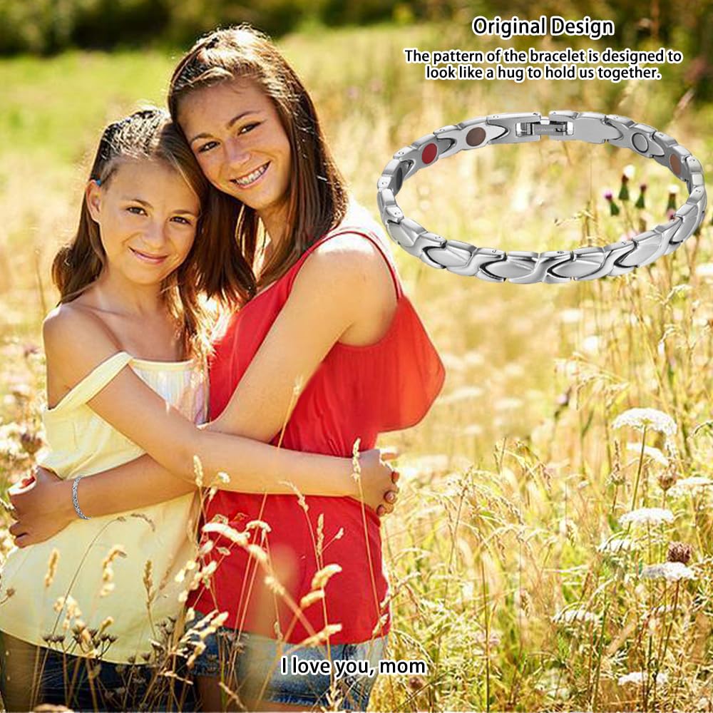 38 Elegant Titanium Magnetic Bracelet for Women Germanium and Magnetic Functions with Free Link Removal Tool Christmas gift (Silver)
