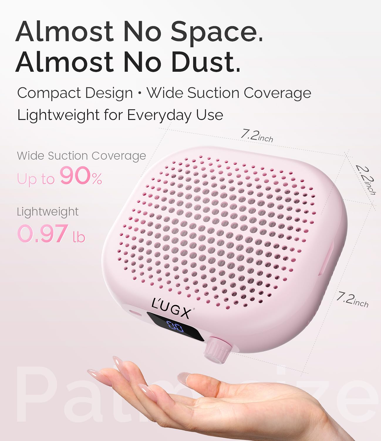 L'UGX Dust Collector Nail Tech – Compact Nail Dust Collector Profesional with Strong Suction, 10-Speed Turbo Fan, LED Display & Low Noise Nail Dust Cleaner for Home & Salon Use-Sakura Pink