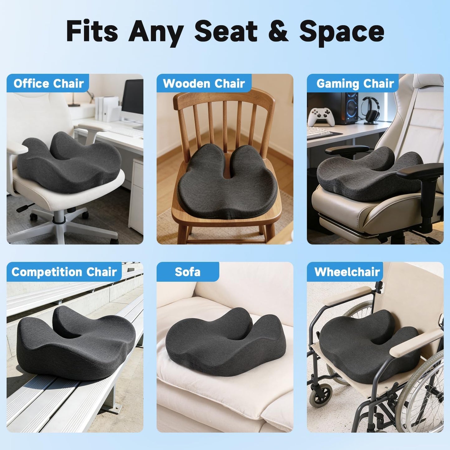 Tuozaiira Seat Cushion for Office Chairs – Large U-Shaped Memory Foam Desk Chair Cushions for Long Sitting Comfort, Ergonomic Thick Support Pad for Work from Home & Daily Office Use