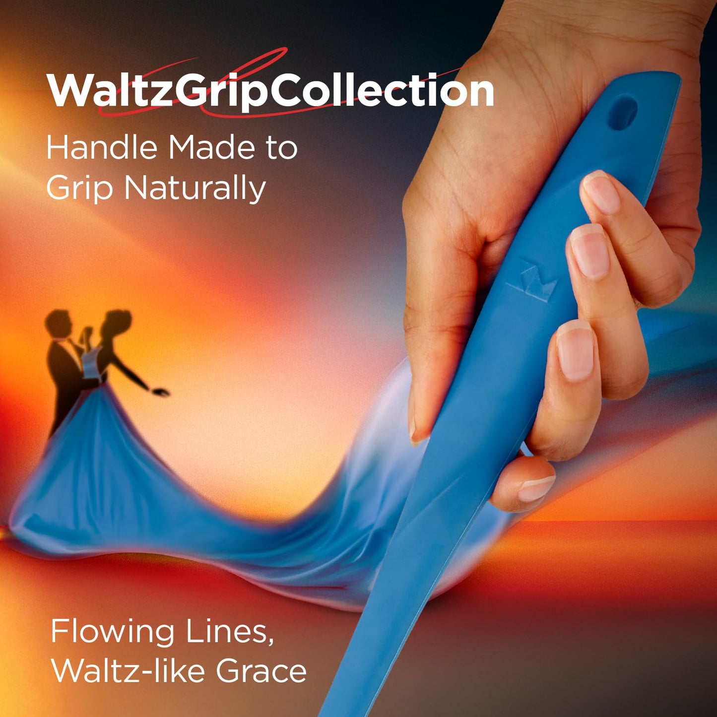 Kitchen Mama WaltzGrip Platinum Silicone Scraping Spatula: Heat Resistant, Seamless, Non Stick for Frying Pan Cookware, Safe, Flexible Bowl Scraper - Ideal for Mixing, Baking, Stirring (Blue)