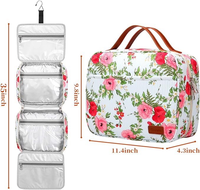 Bosidu Hanging Travel Toiletry Bag,Large Capacity Cosmetic Travel Toiletry Organizer for Women with 4 Compartments & 1 Sturdy Hook,Perfect for Travel/Daily Use/Christmas