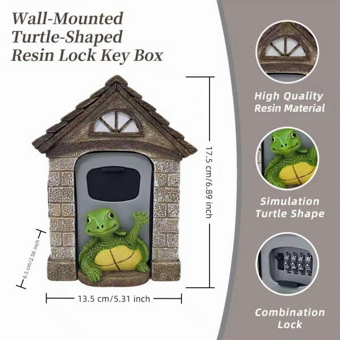 memeyou Key Lock Box Outside Hide A Key Outdoor Key Holder Wall Mount Large Lockbox with Code House Portable Spare Combination Hiders for Home Office Security Safe Storage Turtle