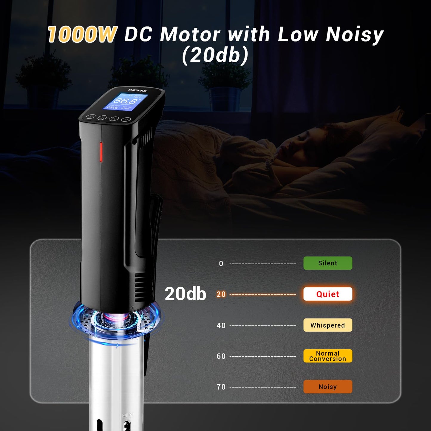 INKBIRD WIFI Sous Vide Cooker ISV-100W, 1000 Watts Sous Vide Machine Immersion Circulator with 14 Preset Recipes on APP & Calibration Function, Thermal Immersion, Fast-Heating with Timer