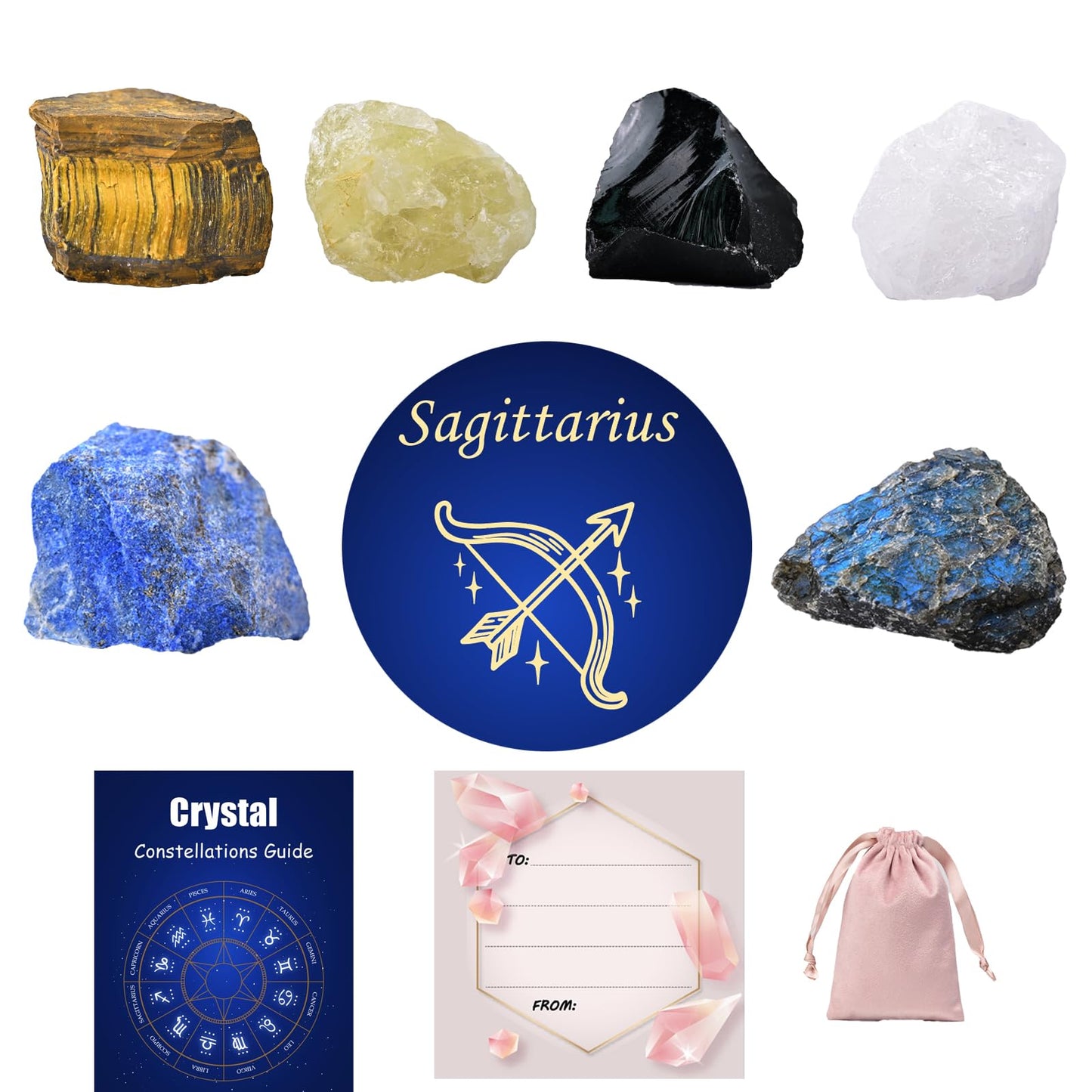 Crystals and Healing Raw Stones, Natural Gemstone Raw Crystals, 6PCS Crystals Constellation Sets for Gifts, Yoga Meditation (Sagittarius)