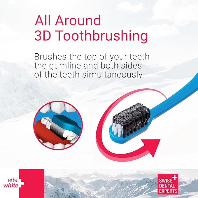 edel+white CleanCurl 3D Toothbrush – 3-Sided Soft Bristle Brush for Adults, Kids, Elderly & Special Needs, Cleans Teeth, Implants & Gum Line (Pack of 5)
