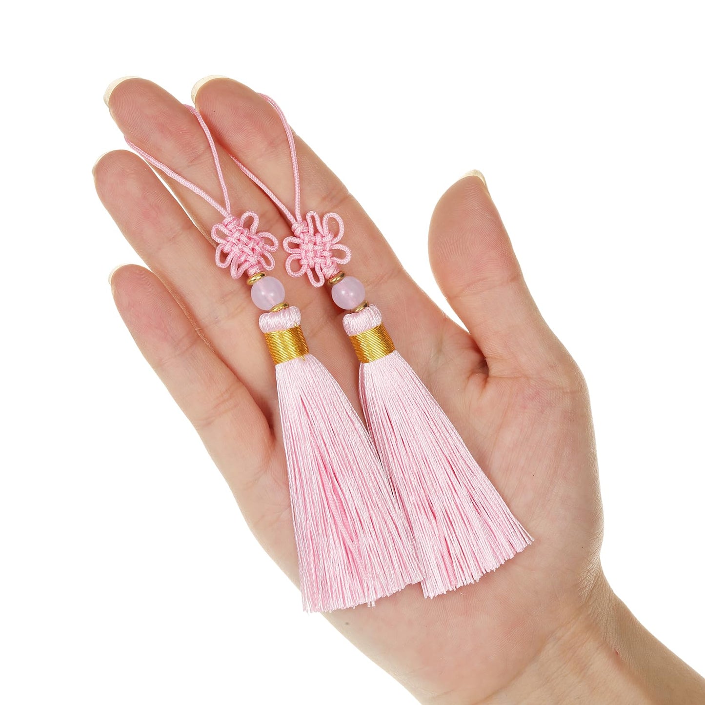 13cm/5 Inch 20pcs Silky Bookmark Tassels with 2-Inch Cord Loop and Knot for Jewelry Making, Souvenir, Bookmarks, DIY Craft Accessory (Pink)