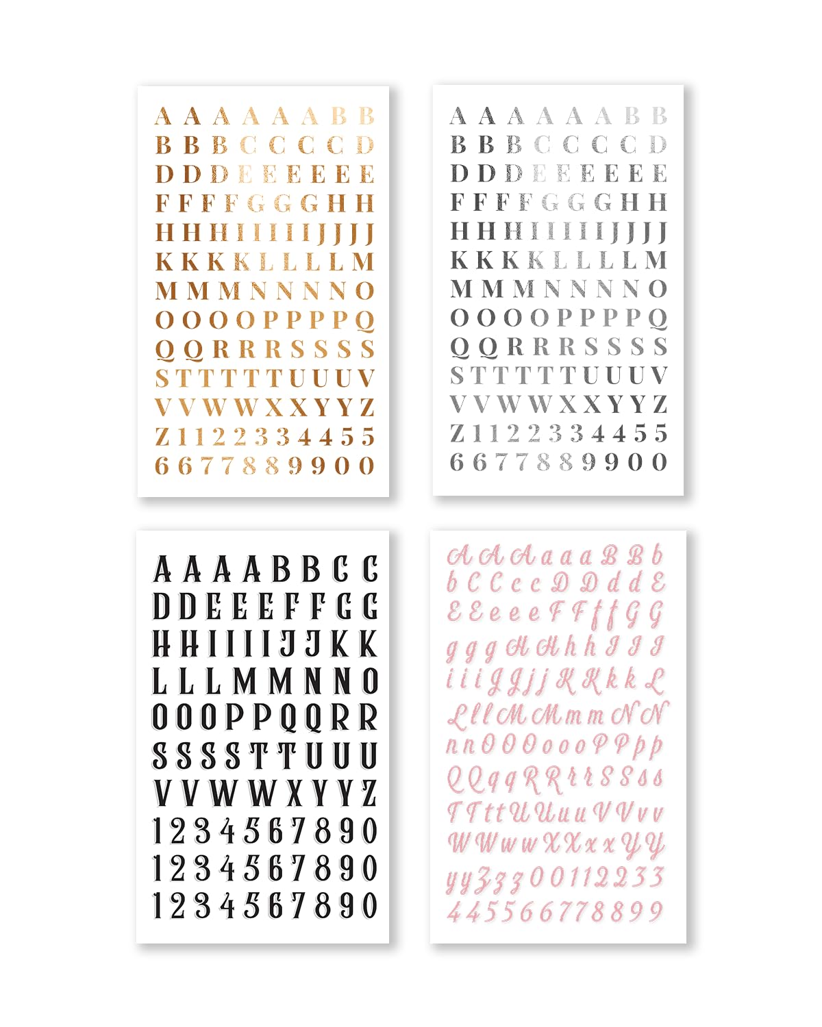 Rongrong Alphabet Collection Sticker Book for Planners, Journals, Scrapbooks – Letters in Multiple Fonts, Sizes & Styles – Perfect for Personalizing Tabs, Labels & Creative Projects - 25 Pages