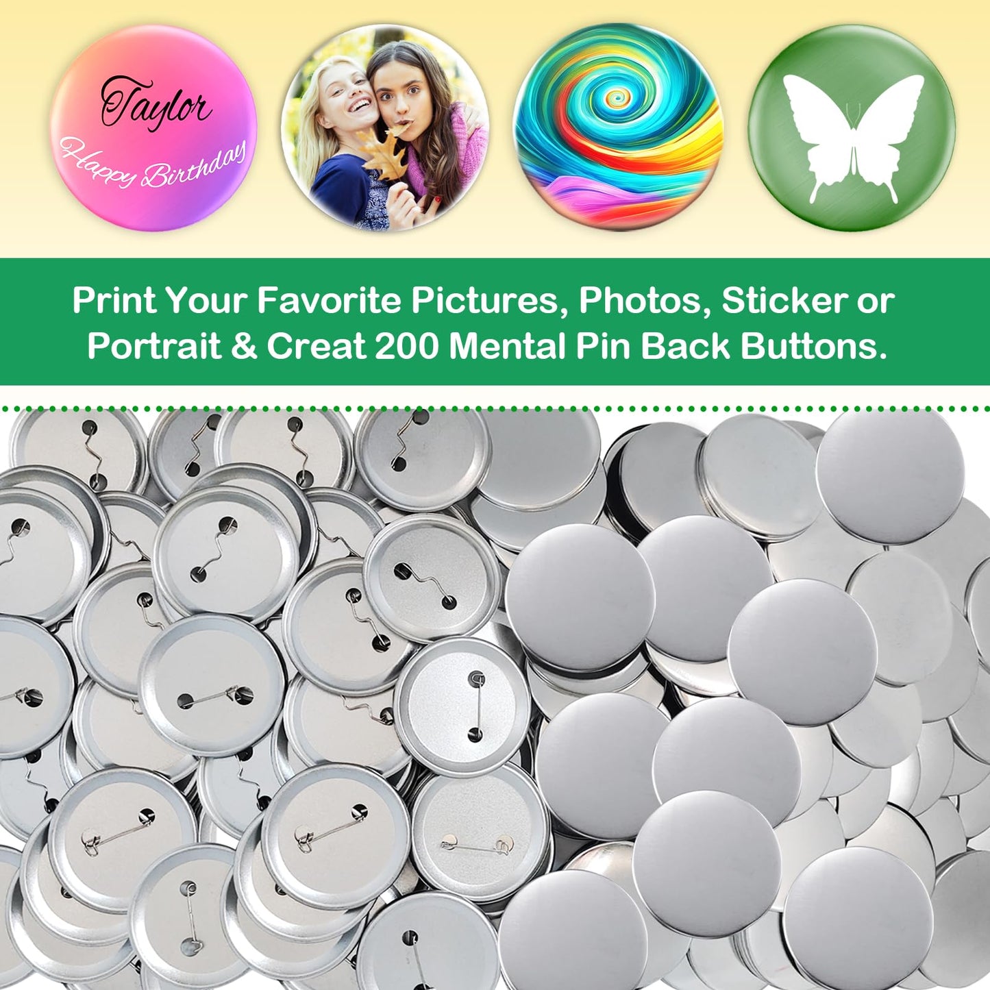 200 Sets 58mm/2.25" Button Maker Supplies, Complete DIY Supplies for Custom Buttons & Badges, Metal Covers, Metal Backs& Clear Film for Button Maker Machine, Pin Maker, Badge Button Press