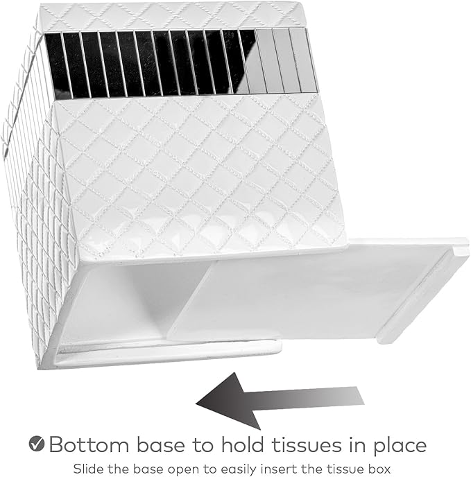 Creative Scents Quilted Mirror White Bathroom Accessories Set - Decorative 6 Piece Bathroom Set Includes: Trash Can, Tissue Box Cover, Soap Dispenser, Toothbrush Holder, Tumbler & Soap Dish
