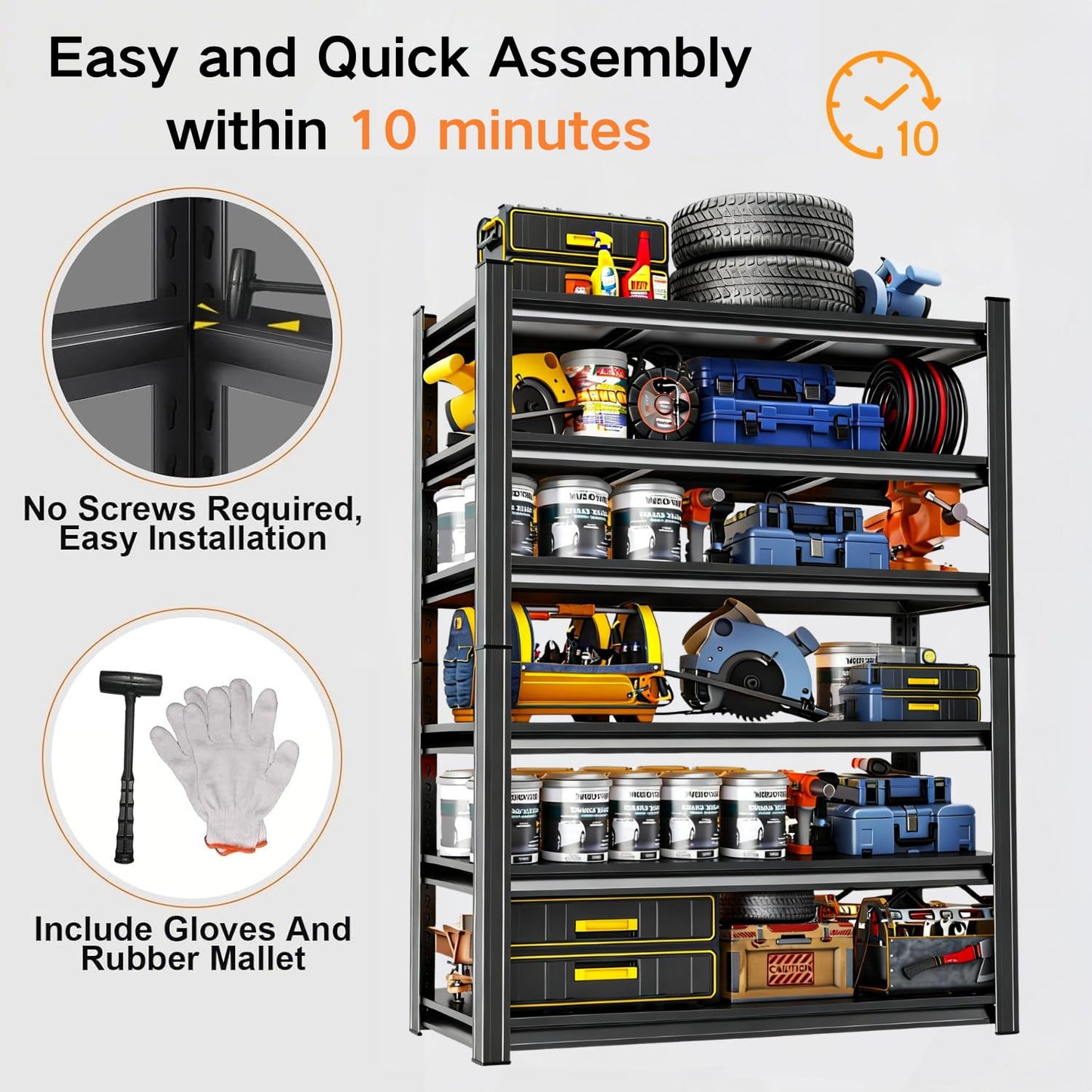 82''H Garage Shelving,3960LBS Heavy Duty Garage Shelving,40"W Industrial Shelving,Adjustable Storage Shelf Unit with Double Layer Posts for Garage,Basement,Warehouse,Commercial,Black 6 Tier
