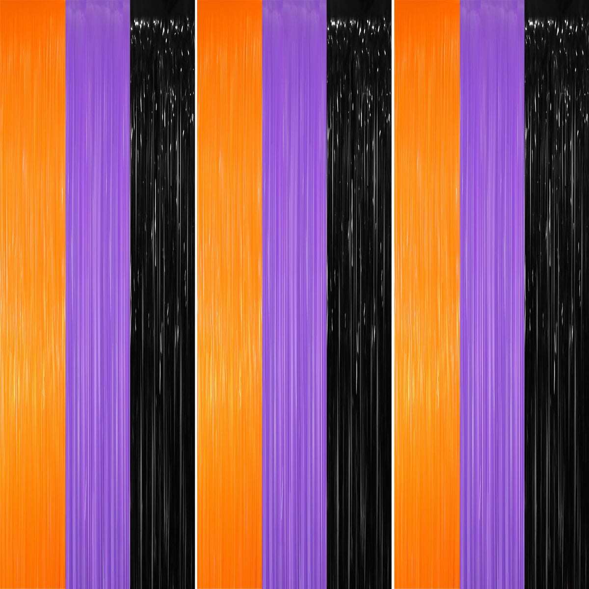 GOER 3.2 ft x 8.2 ft Metallic Tinsel Foil Fringe Party Backdrop for Halloween Birthday Graduation New Year's Party Decorations(3 Packs,Black&Orange&Purple)