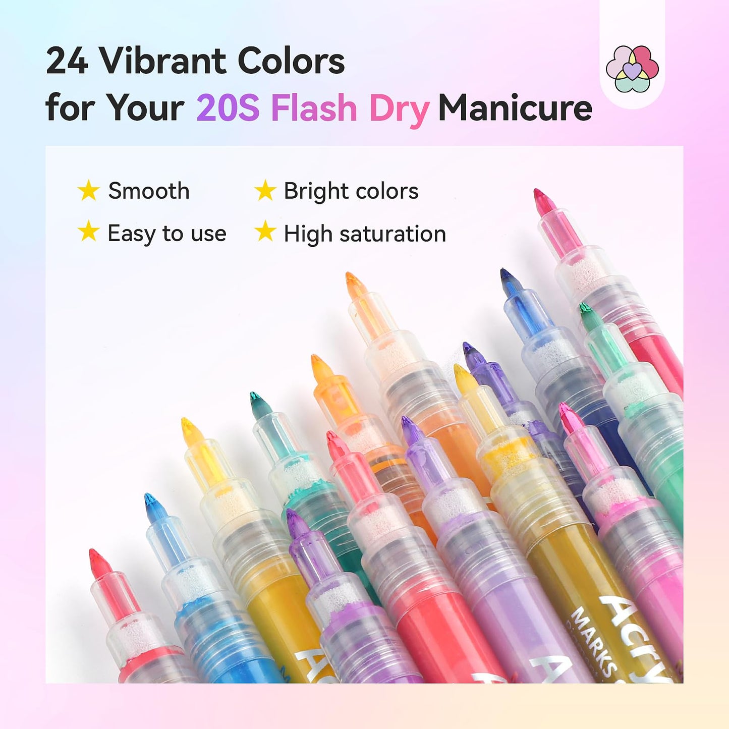 SAVILAND Nail Art Pens Set: 24 Colors Spring Summer 3D 0.7MM Quick Dry Nail Polish Pens for Nail Art Design Acrylic Paint Makers Drawing Point Liner Pen Dotting Tools Brush Home Salon DIY