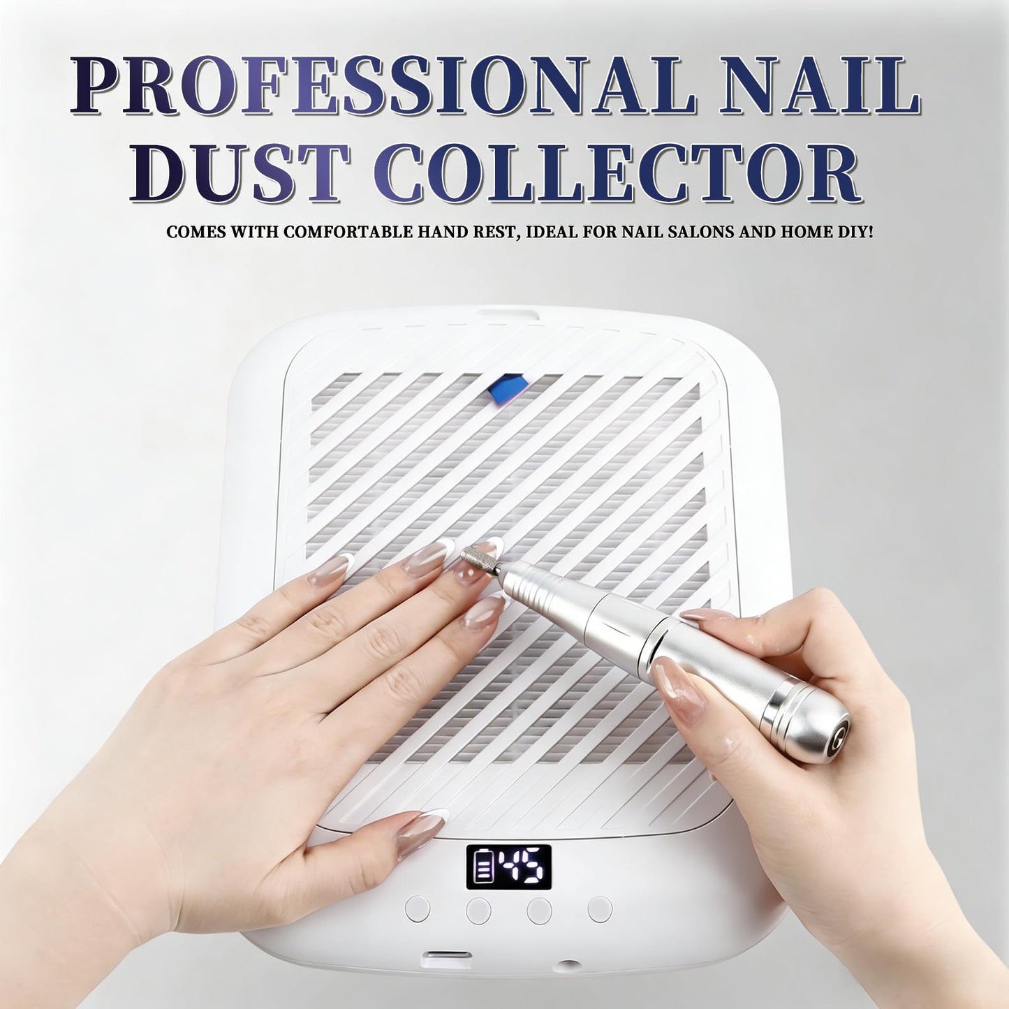 TADOPRO Nail Dust Collector, Rechargeable 4500RPM Dust Collector Nail Tech Brushless Motor with 3 Suction Modes Easy-Control Nail Vacuum Dust Collector Extractor for Beginners Home Salon Use(White)