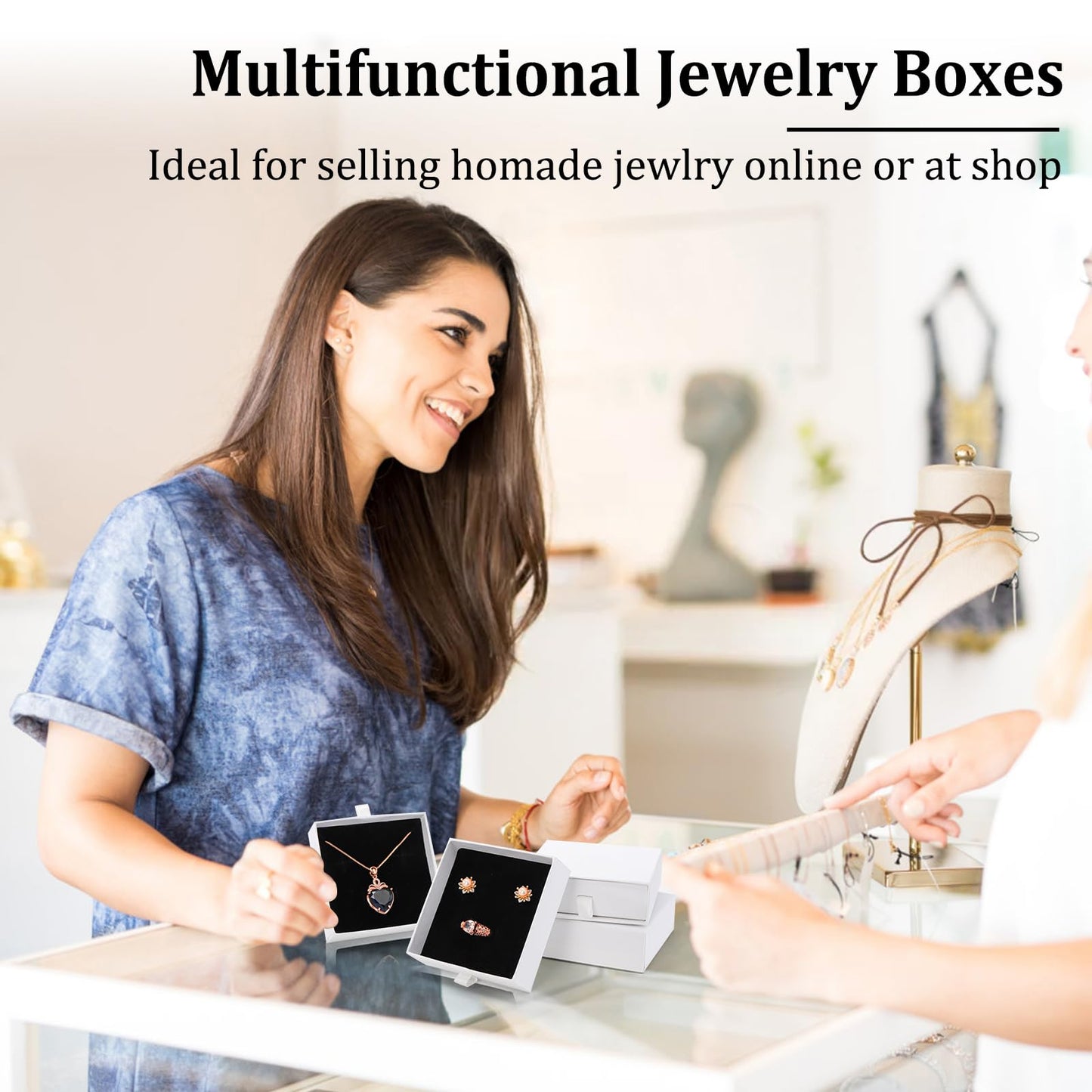 WRINGKIT 24 Pack White Cardboard Jewelry Gift Boxes Bulk, Square Jewelry Gift Boxes 3.5x3.5x1.2 Inch, Jewelries Packing Box with Lids Foam Cushion for Necklace Earring Bracelet Ring Display Storage