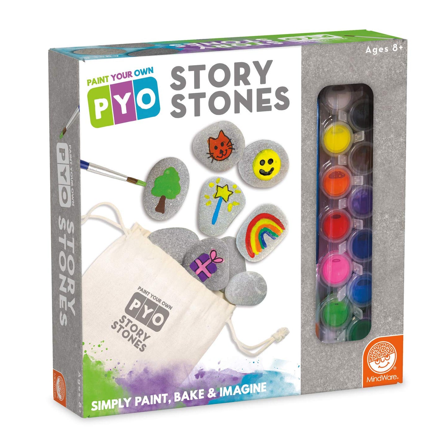 MindWare Paint Your Own Story Stones, Creative Storytelling Art Kit with 16 Paintable Stones, Paints and Brushes, Imaginative Language Play for Kids Ages 8 and Up, Creative Gifts for Kids