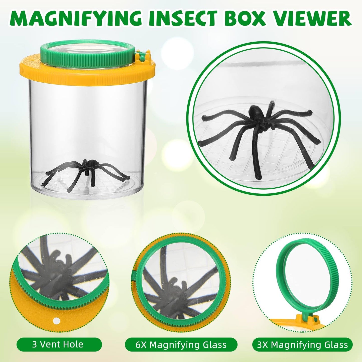 Silipull 24 Pcs Bug Jar Viewer Magnifying Insect Box Magnifier Bug Container Bulk Insect Container Cage for Science Nature Exploration Educational Tool Collecting Kit(Yellow)