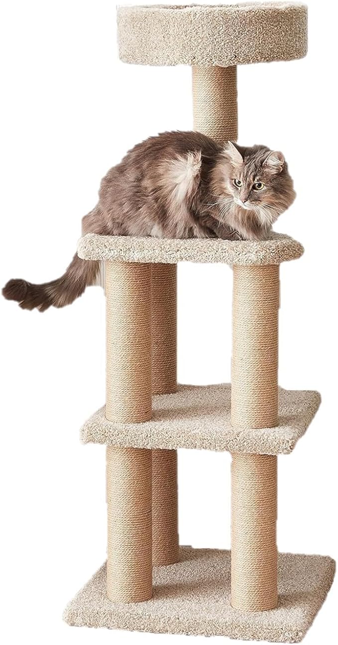 Cat Tree Tower - Multi-Level Climbing Activity Center for Indoor Cats & Kittens with Scratching Posts, Platform, Jute Rope, Large (45.9"H), Beige
