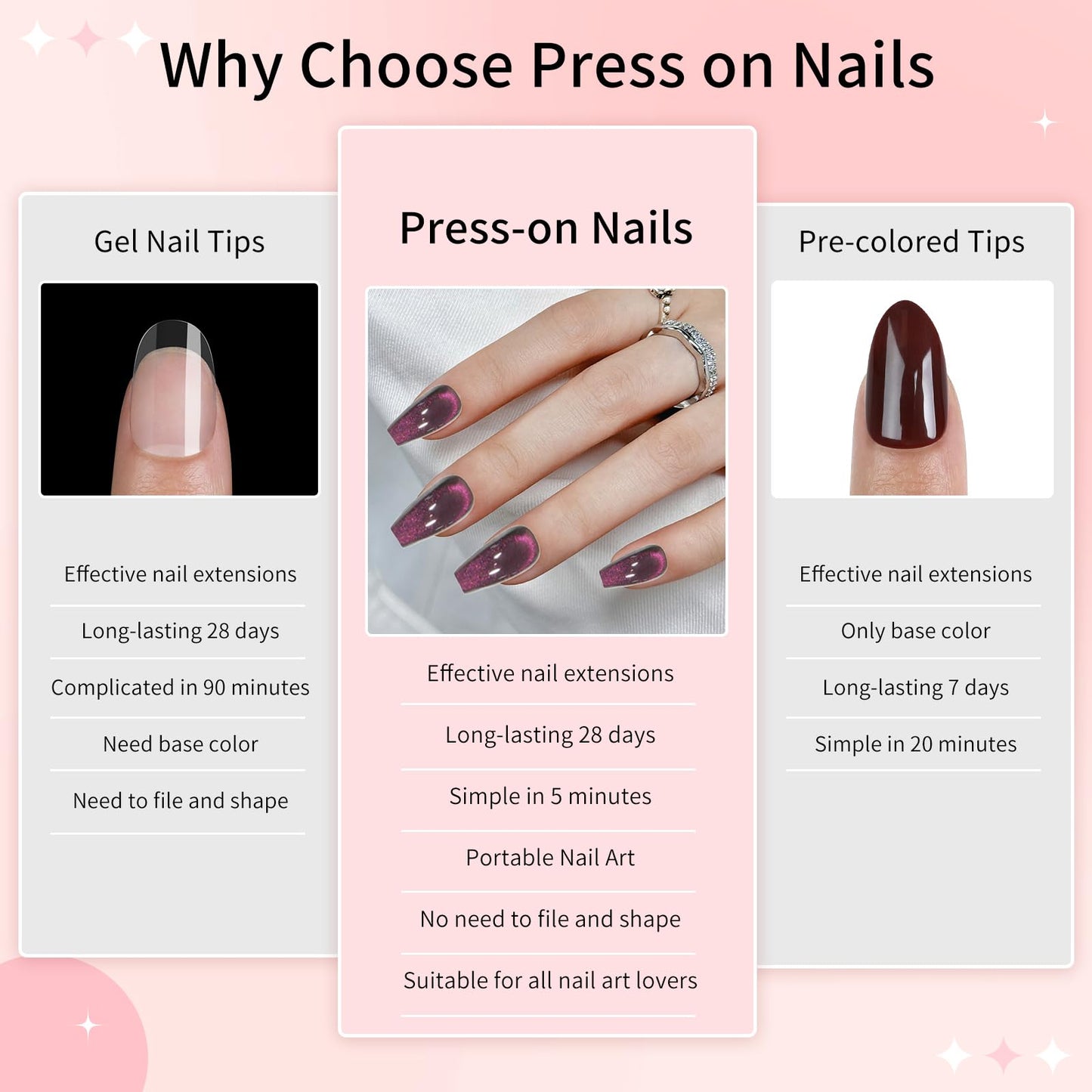 Purple Cat Eyes Press On Nails for Women Girls, 12 Size-24 Pcs Purple Medium Coffin Fake Nails, Skycloud Reusable Stick On False Nails SK0721
