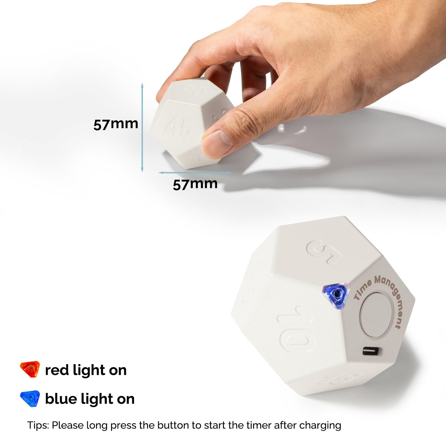 KADAMS Pomodoro Cube Timer Productivity-11 Preset Countdowns, Flip-to-Start Gravity Activation - Sound Vibrate Mute Rechargeable - Ideal for ADHD Kid Kitchen Classroom Cook Study Exercise - White
