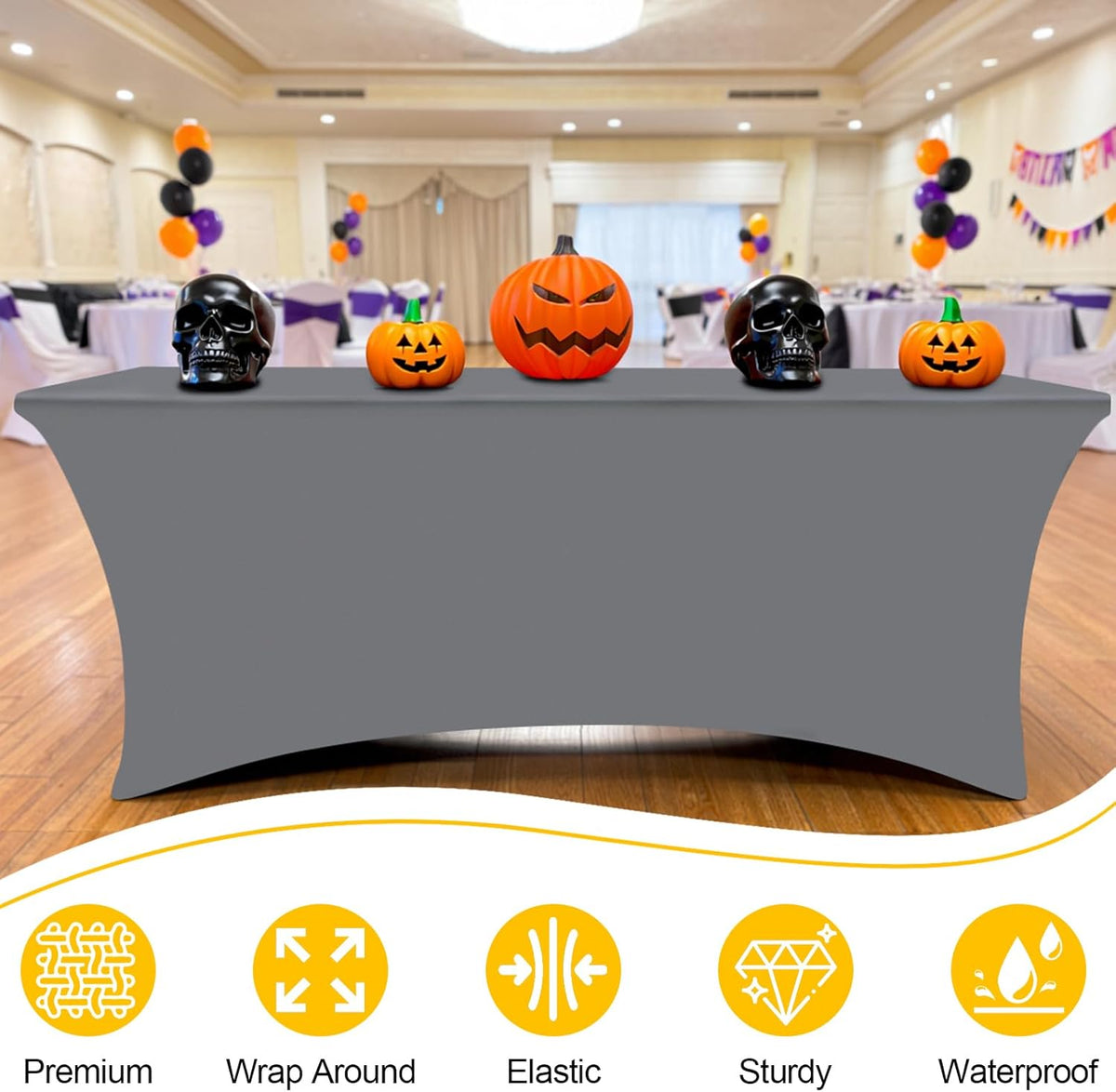 Smiry 2 Pack Spandex Table Cloth 5FT, Elastic Fitted Stretch Tablecloths, Washable and Wrinkle Free Rectangular Patio Table Cover for Outdoor, Wedding, Banquet & Parties (Grey, 60Lx30Wx30H Inch)