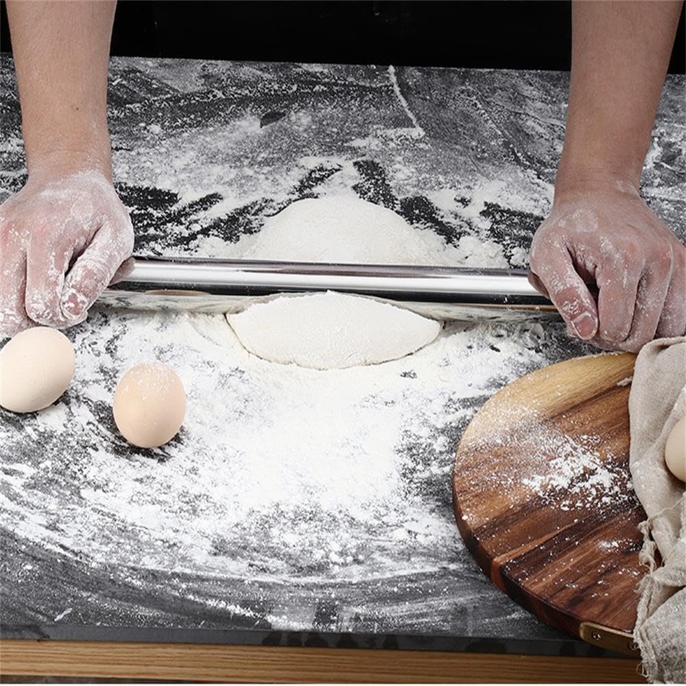 Rolling pin, Smooth Stainless Steel Rolling Pin, Rolling Pin for Baking Fondant, Pizza, Pie, Pastry, Pasta, Dough, Cookies (16.7in+mat)